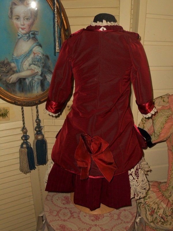 Vintage Burgundy Silk Dress with Bonnet