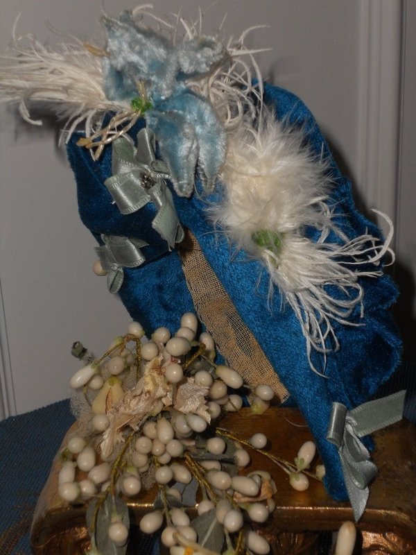Superb French Blue silk Costume with matching Bonnet