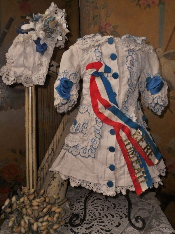 Pretty French Bebe Pique Costume with Bonnet