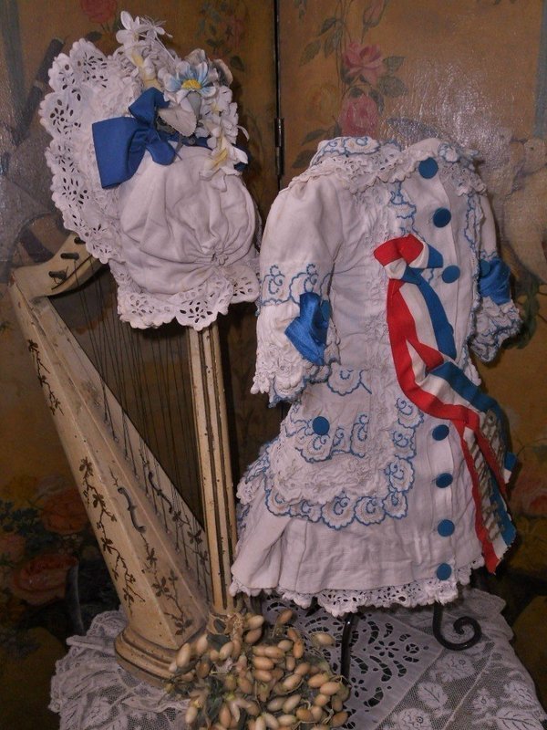 Pretty French Bebe Pique Costume with Bonnet