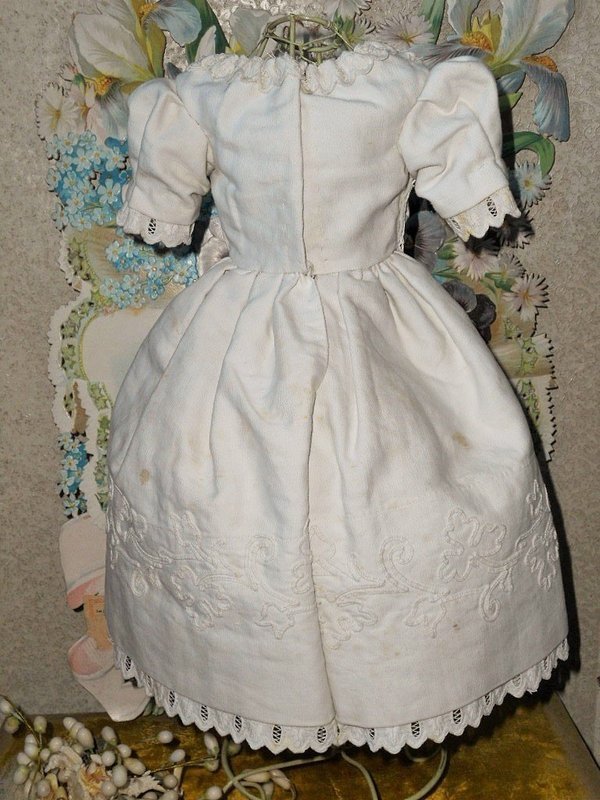 Pretty White Enfantine Pique Cotton Gown for Early Poupee
