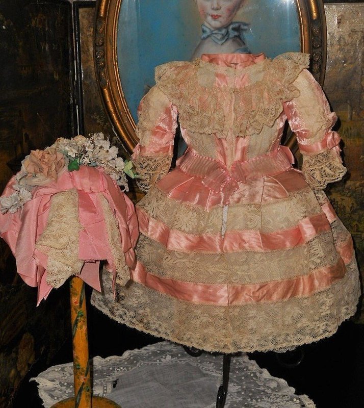 Very Beautiful French Bebe Costume with Bonnet.... Pretty in Pink ...