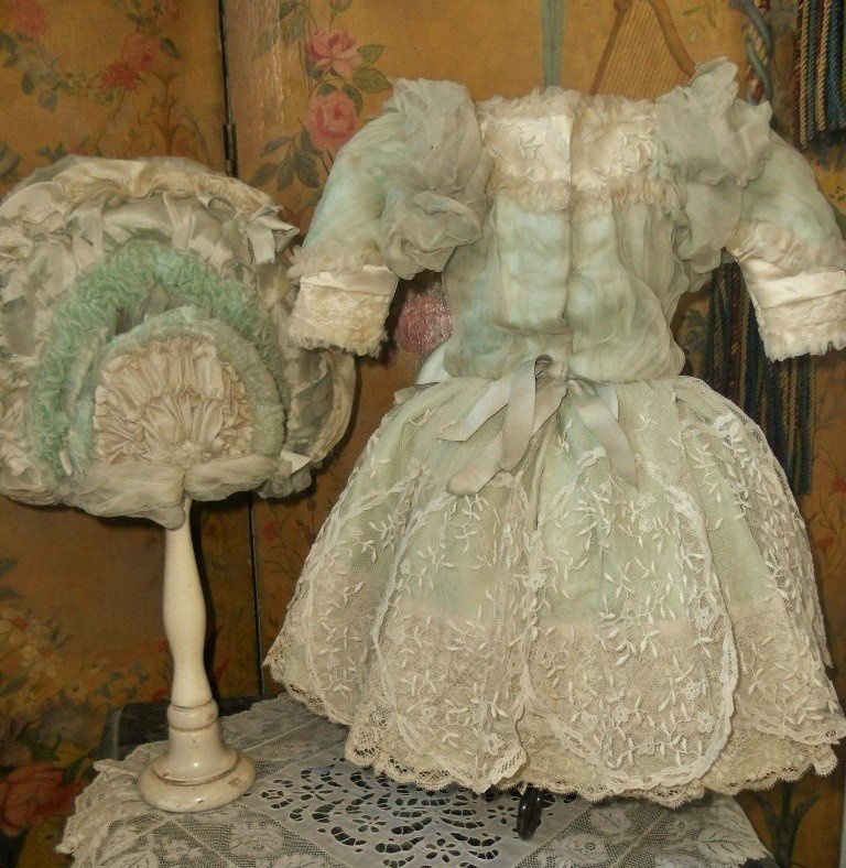 Sea-Green French Silk Gown with Gorgeous Bonnet