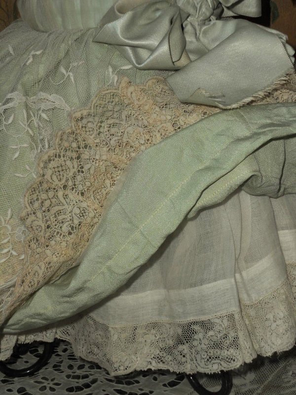 Sea-Green French Silk Gown with Gorgeous Bonnet