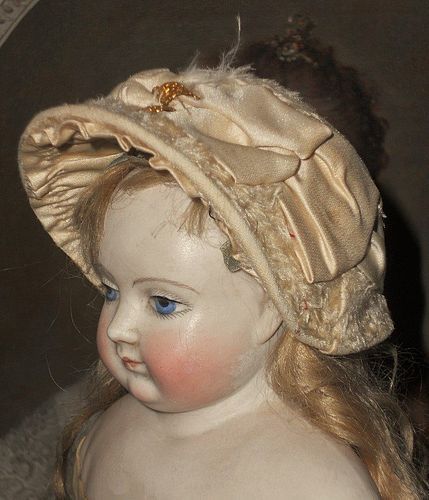 Superb Early French Huret Era Poupee Bonnet