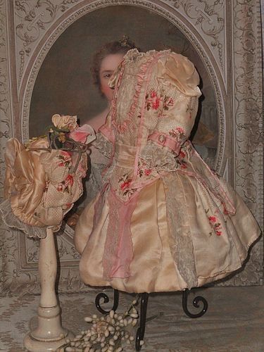 Stunning French Silk BeBe Costume with Bonnet like Jumeau Gown