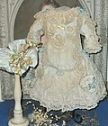 Most Beautiful French Lace and Silk Costume with Antique Straw Hat