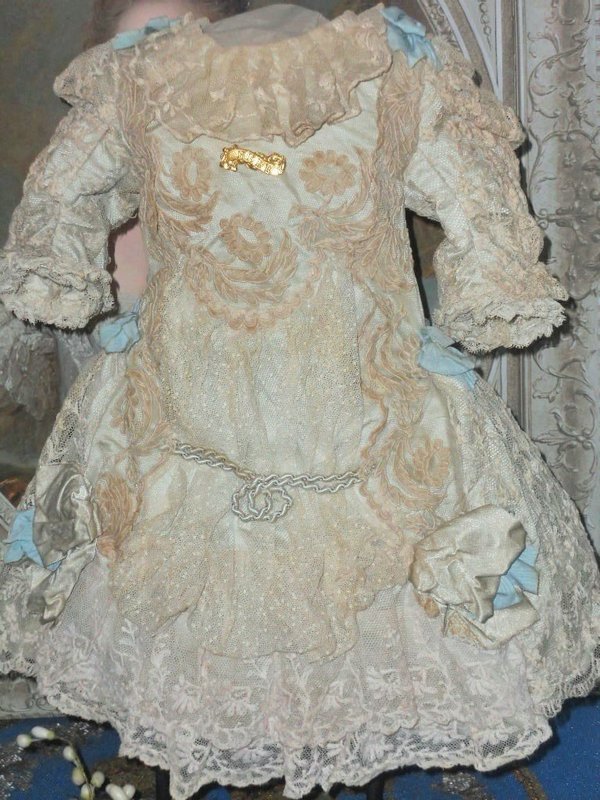 Most Beautiful French Lace and Silk Costume with Antique Straw Hat