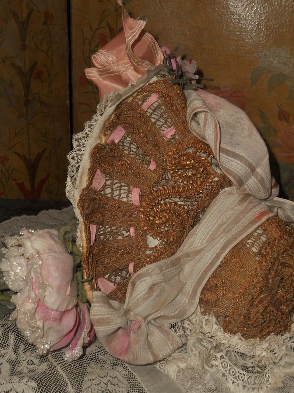 One of a Kind French Silk Bebe Costume with Antique Straw Bonnet