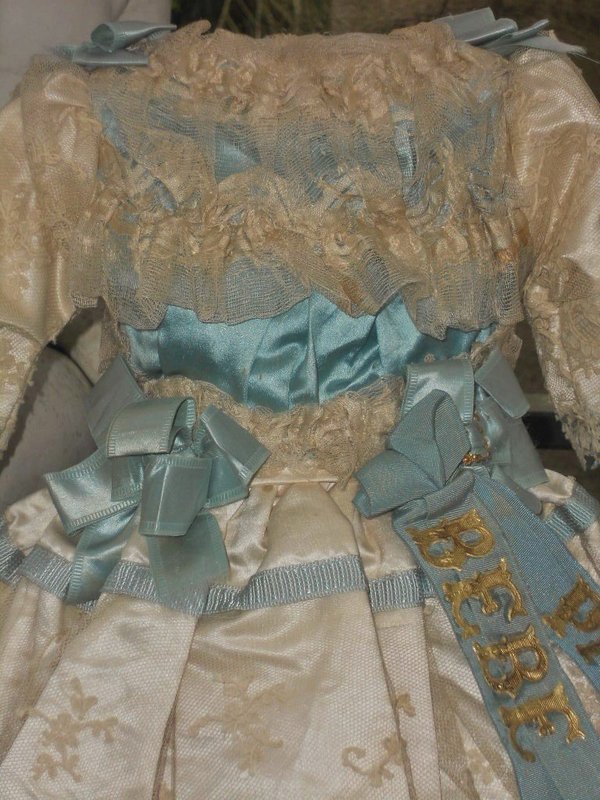 Pretty French Bebe Silk Costume with matching Bonnet