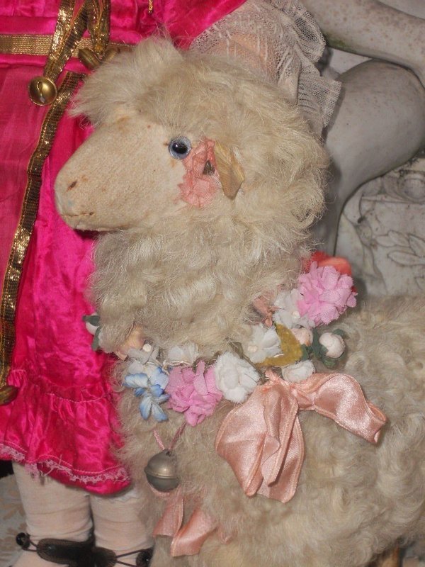 Pretty French Curly Mohair Toy Lamb for Doll Display