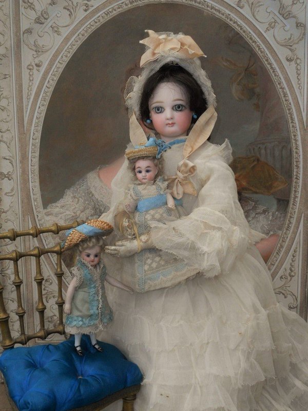 Cute French all Bisque Mignonette in Original Gown