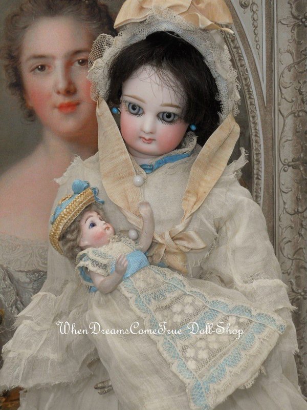 Cute French all Bisque Mignonette in Original Gown