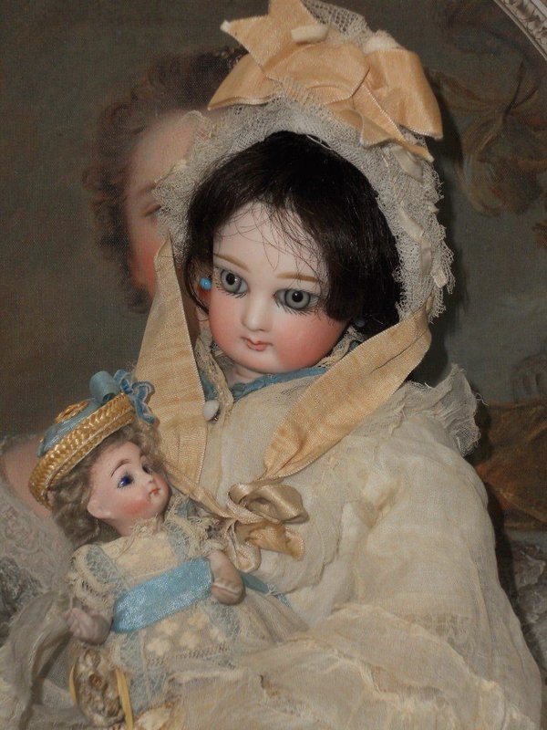 Cute French all Bisque Mignonette in Original Gown