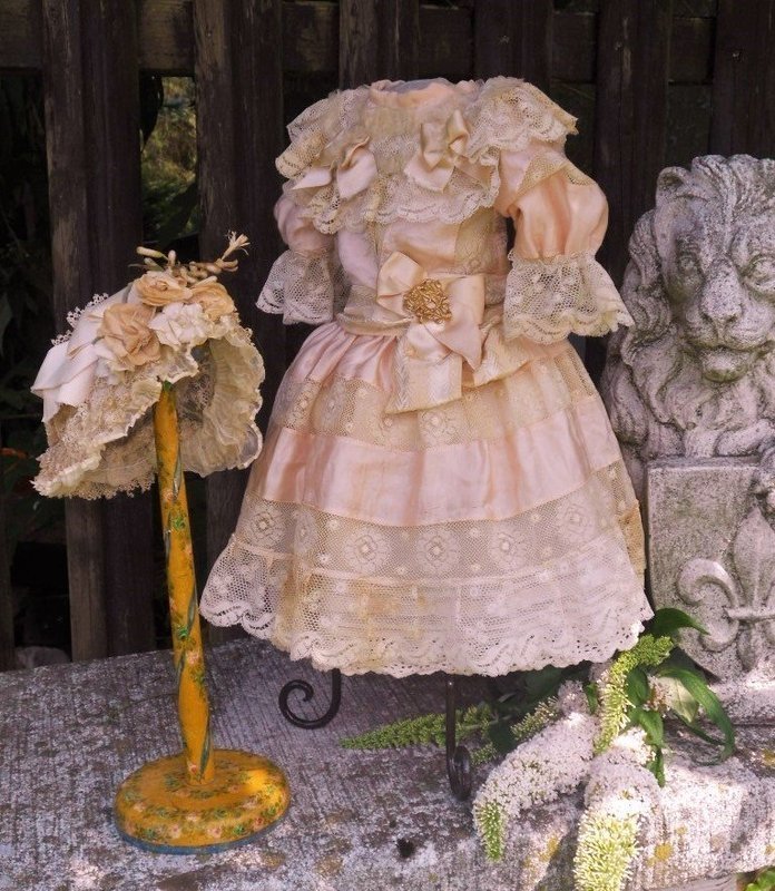 ~~~ French Romantic Bebe Silk Costume with Bonnet ~~~