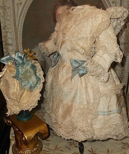 Most Beautiful French Bebe Silk Costume with Bonnet