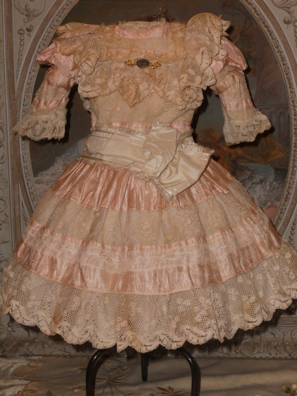 Pretty French Pink Silk and Lace Costume with Bonnet