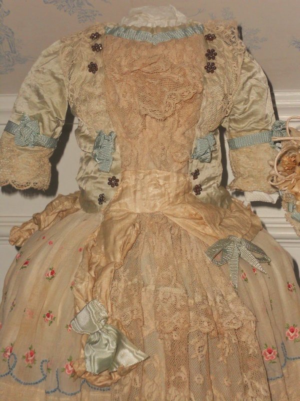 Pretty French Bebe Silk and Muslin Costume with Bonnet