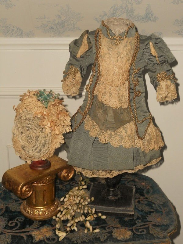 ~~~ Marvelous French Bebe Silk Costume with Lace Bonnet ~~~