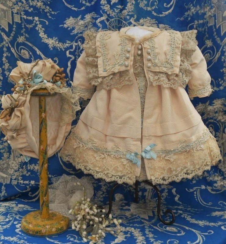 Especially Beautiful 3 Piece French Bebe Silk Outfit size 10 Jumeau