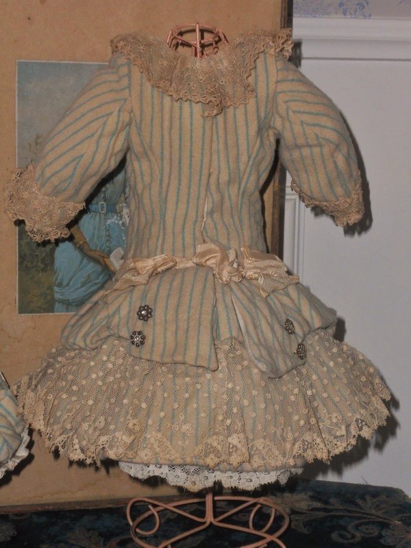 Pretty French Silk and Wool Bebe Costume with Bonnet