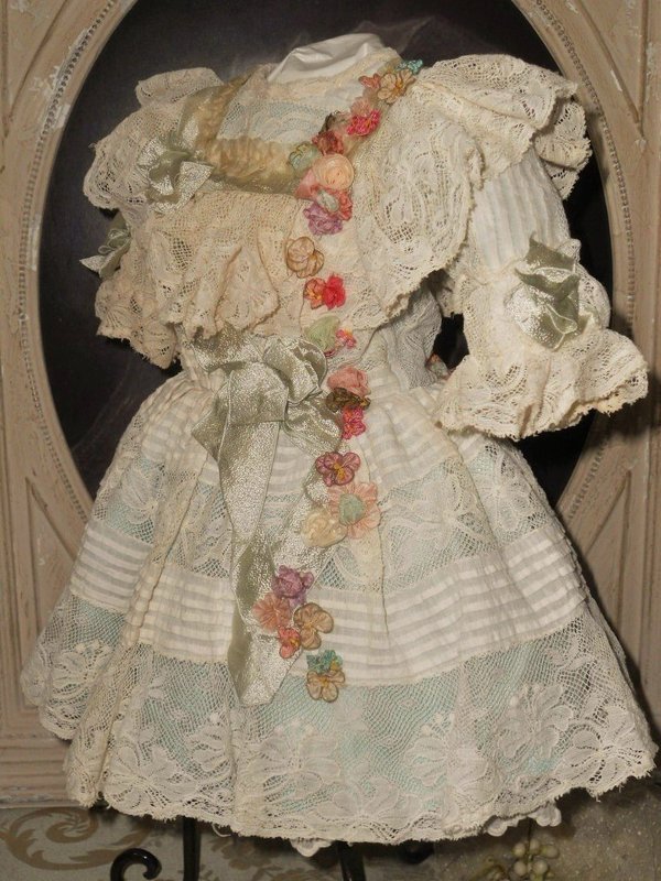 Pretty French Silk and Muslin Bebe Costume with Bonnet