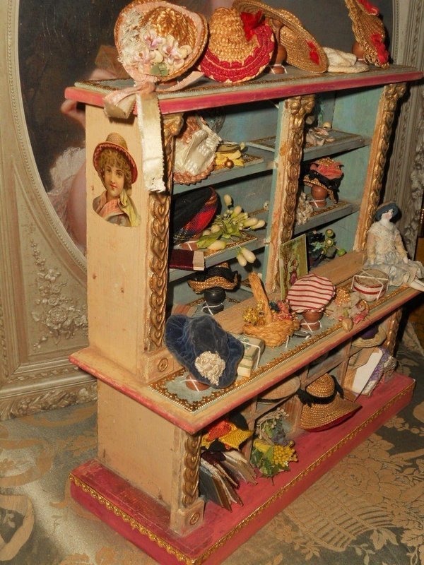 Beautiful little French Wooden Hat Shop for Doll-Display