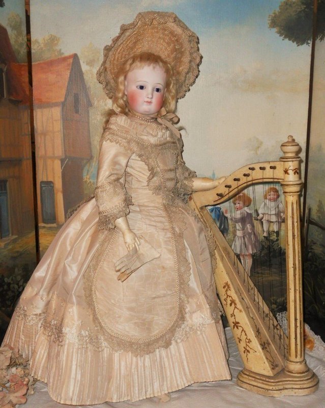 Superb early Elegant Grand French Bisque Poupee with Gorgeous Costume