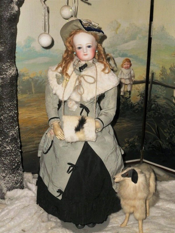 ~~~ Elegant French Poupee with original Antique Winter Costume ~~~