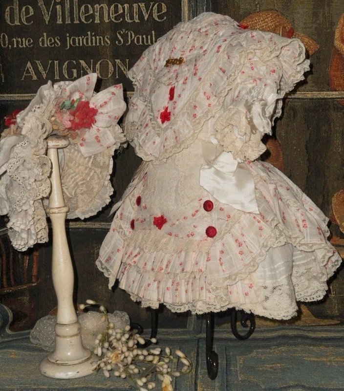 Superb French Muslin Costume with Bonnet