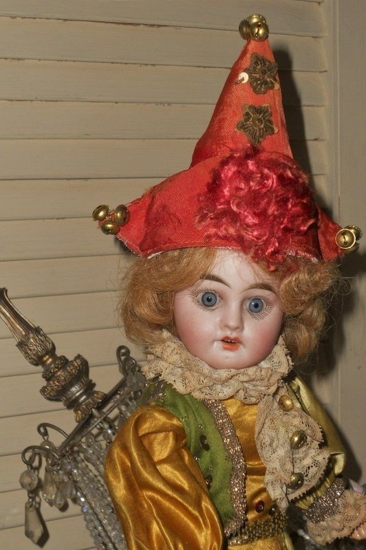 Lovely French Bisque Harlequin Bebe in Original Costume