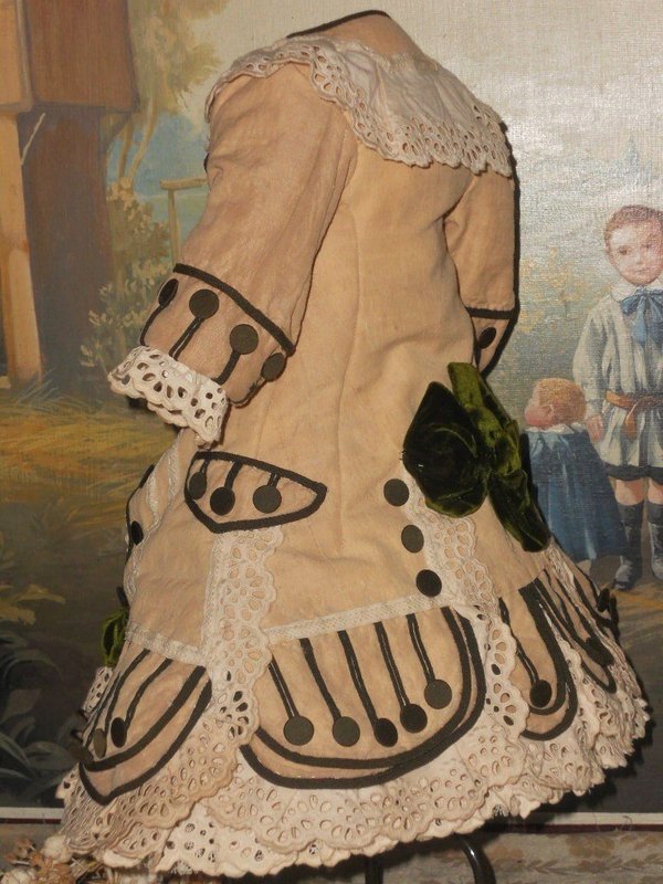 Marvelous French Bebe Costume with Straw Bonnet