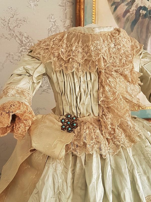 ~~~ Stunning French Bebe Silk Costume with Antique Straw Hat ~~~