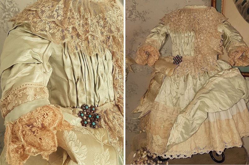 ~~~ Stunning French Bebe Silk Costume with Antique Straw Hat ~~~