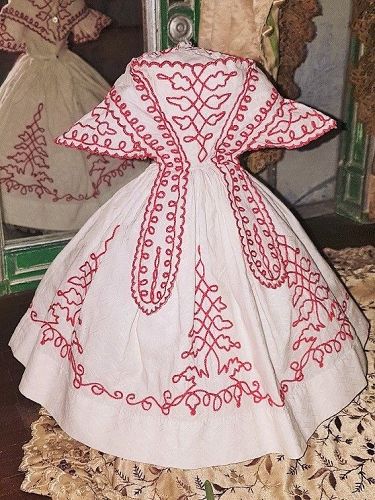 ~~~ Gorgeous French Antique Poupee Gown with Soutache Trim / 1860 ~~~