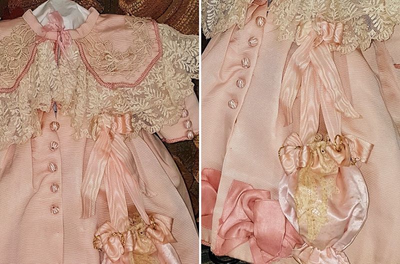 ~~~ Graceful French Bebe Pink Silk Coat Dress with Bonnet ~~~