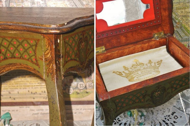 Beautiful French Hand Painted Antique Dressing Table for French Poupee