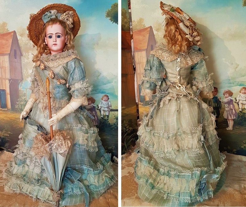 ~~~ Rare Large French Portrait Poupee by Jumeau in Gorgeous Gown ~~~