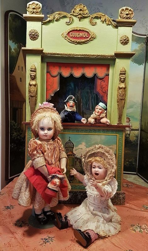 ~~~ Beautiful Antique French Guignol Doll Size Puppet Theater ~~~