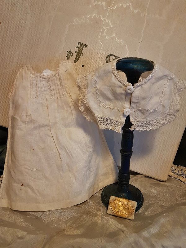 Outstanding French Five Piece small Antique Bebe Outfit in Origi. Box