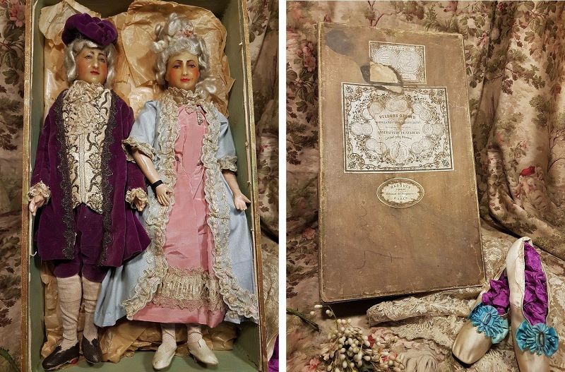 Exceptional Rare Antique French Pair of Wax Dolls all Original