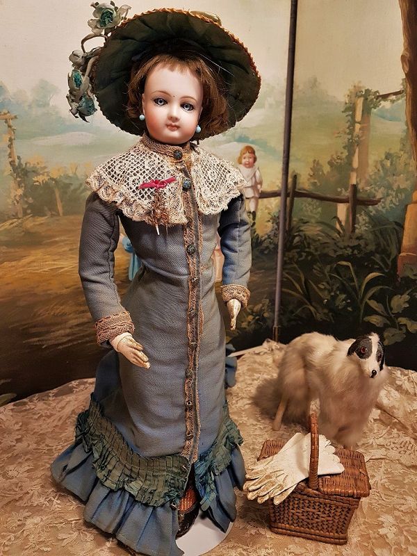 Beautiful French Poupee By Jumeau with Gorgeous Antique Costume