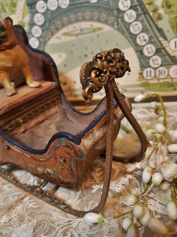 ~~~Rare French Miniature Sleigh with Romantic Painted Scenes as is~~~