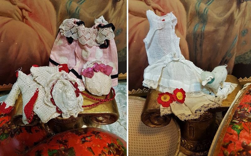 ~~Pretty 19th. Century Easter Presentation Bisque Doll + Trousseau ~~