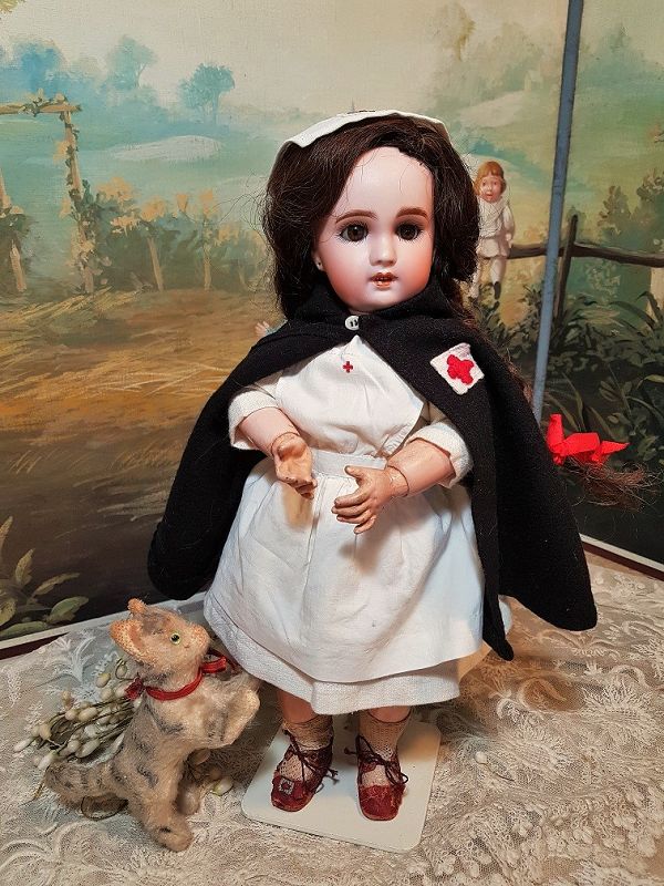 ~~~ Cute French Bisque Bebe S.F.B.J. Girl in Lovely Original Costume ~
