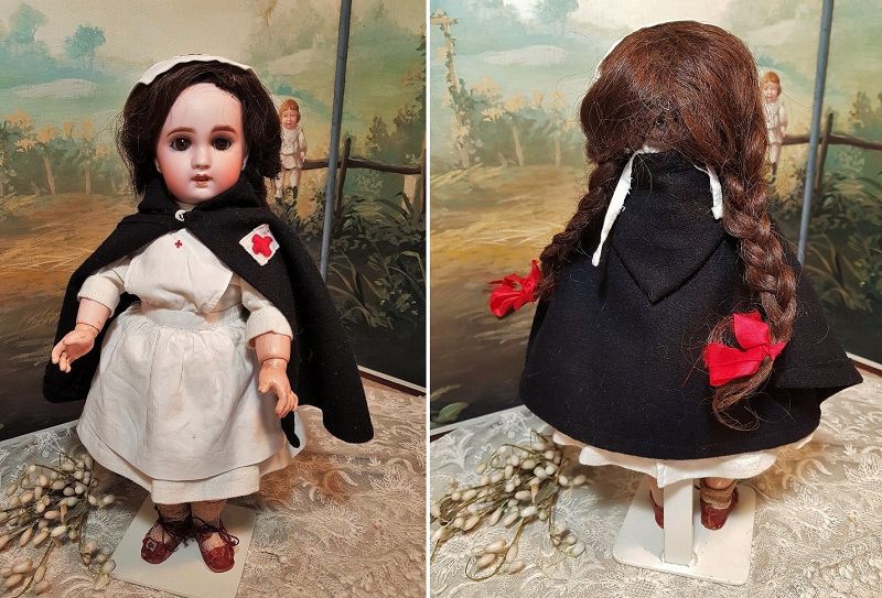 ~~~ Cute French Bisque Bebe S.F.B.J. Girl in Lovely Original Costume ~