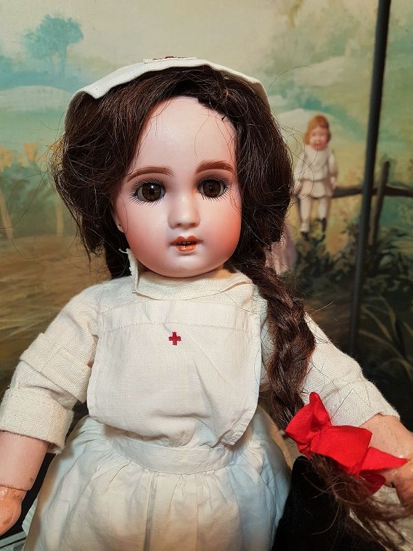 ~~~ Cute French Bisque Bebe S.F.B.J. Girl in Lovely Original Costume ~