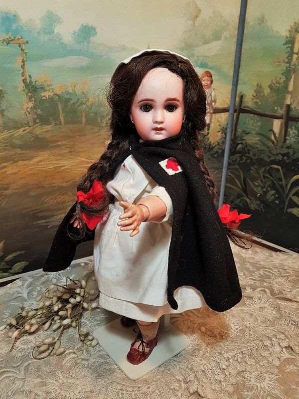 ~~~ Cute French Bisque Bebe S.F.B.J. Girl in Lovely Original Costume ~