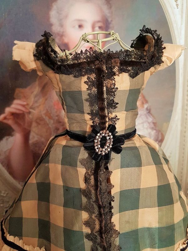 ~~~ Rare Huret era. 1860 Enfantine Silk Costume for early Poupee ~~~