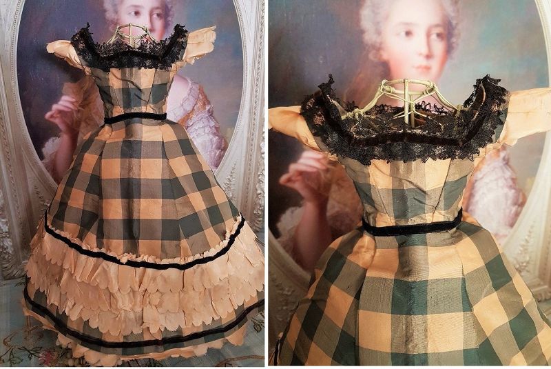 ~~~ Rare Huret era. 1860 Enfantine Silk Costume for early Poupee ~~~
